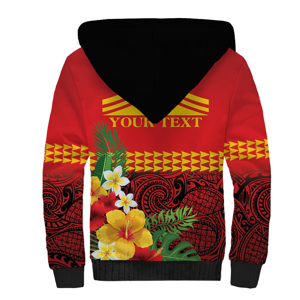 Hawaii Ku Kia'i Mauna Personalized Sherpa Hoodie Hibiscus Kakau Pattern