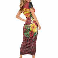 Hawaii Ku Kia'i Mauna Personalized Short Sleeve Bodycon Dress Hibiscus Kakau Pattern LT9 - Polynesian Pride