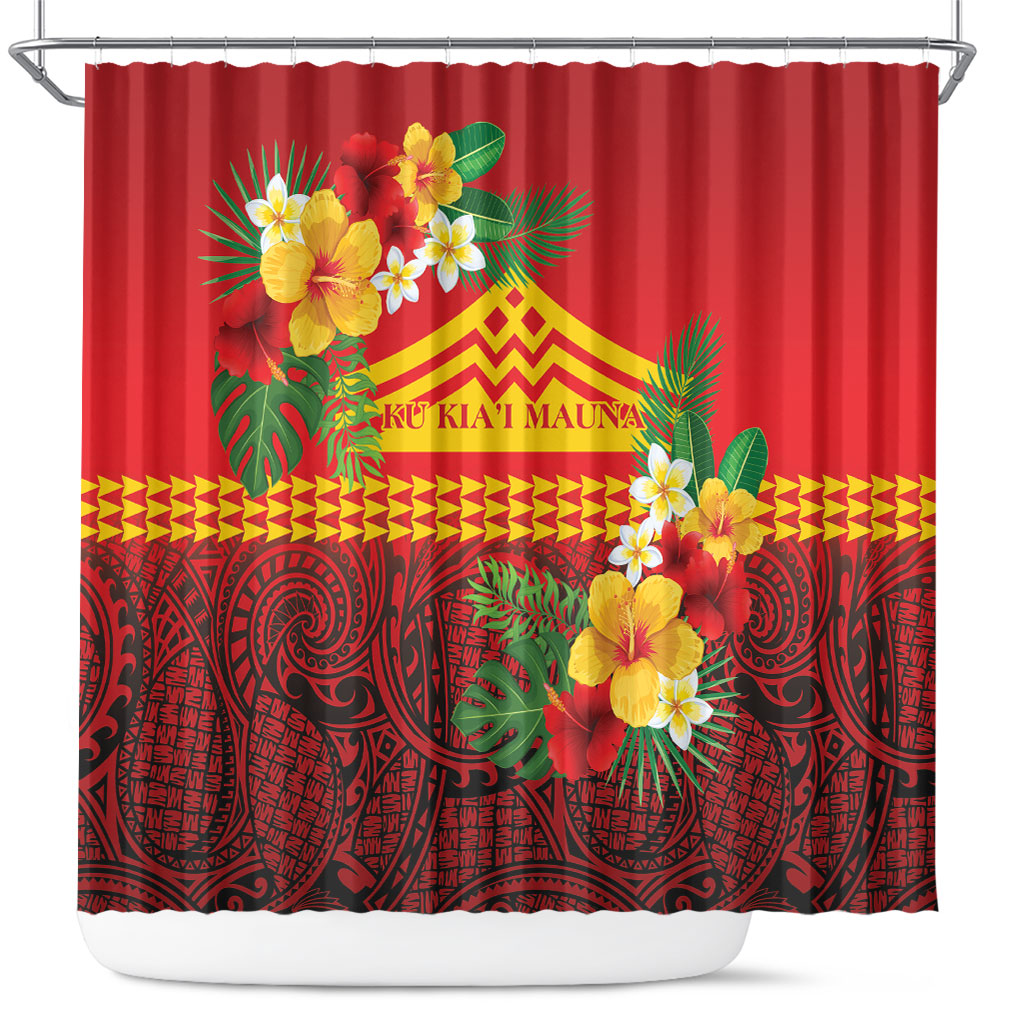 Hawaii Ku Kia'i Mauna Shower Curtain Hibiscus Kakau Pattern