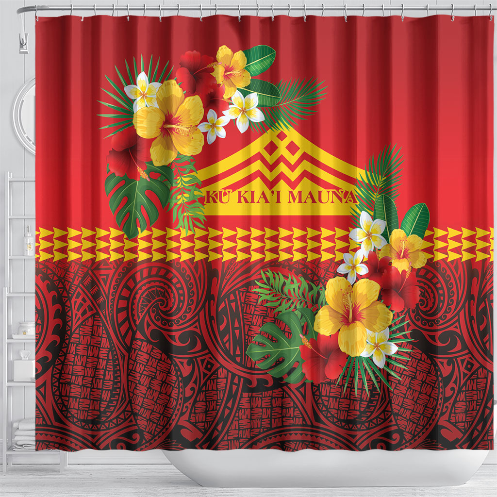 Hawaii Ku Kia'i Mauna Shower Curtain Hibiscus Kakau Pattern