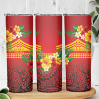 Hawaii Ku Kia'i Mauna Personalized Skinny Tumbler Hibiscus Kakau Pattern