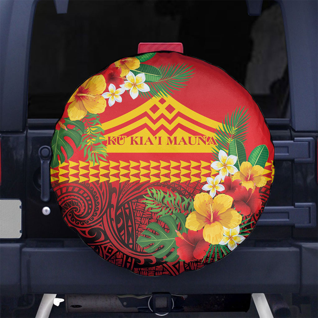 Hawaii Ku Kia'i Mauna Spare Tire Cover Hibiscus Kakau Pattern