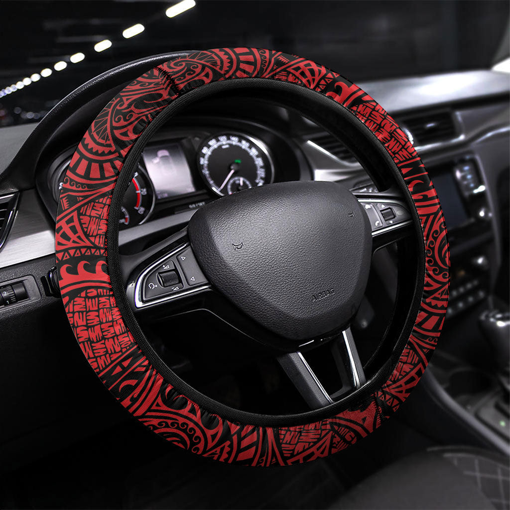 Hawaii Ku Kia'i Mauna Steering Wheel Cover Hibiscus Kakau Pattern