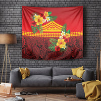 Hawaii Ku Kia'i Mauna Tapestry Hibiscus Kakau Pattern