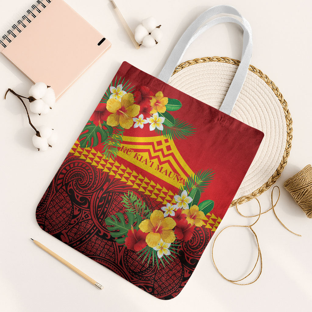 Hawaii Ku Kia'i Mauna Tote Bag Hibiscus Kakau Pattern