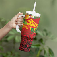 Hawaii Ku Kia'i Mauna Personalized Tumbler With Handle Hibiscus Kakau Pattern