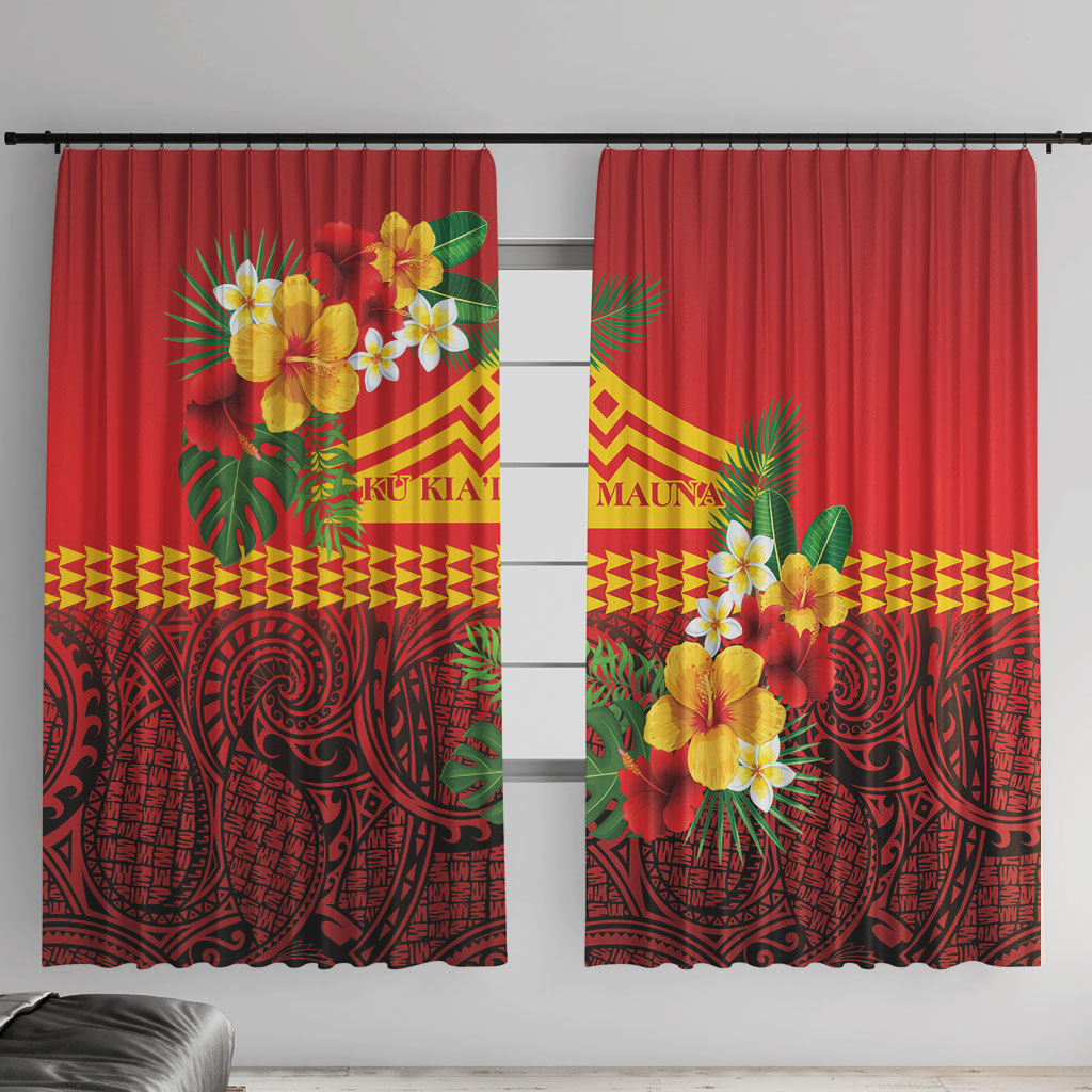 Hawaii Ku Kia'i Mauna Window Curtain Hibiscus Kakau Pattern LT9 With Hooks Red - Polynesian Pride