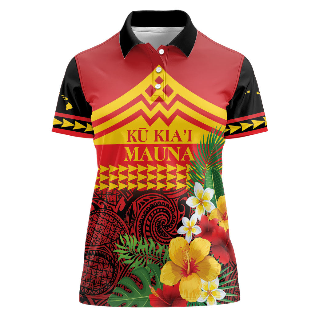 Hawaii Ku Kia'i Mauna Personalized Women Polo Shirt Hibiscus Kakau Pattern LT9 Female Red - Polynesian Pride