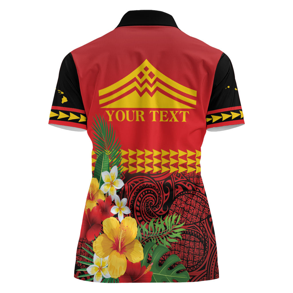 Hawaii Ku Kia'i Mauna Personalized Women Polo Shirt Hibiscus Kakau Pattern