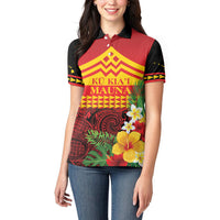 Hawaii Ku Kia'i Mauna Personalized Women Polo Shirt Hibiscus Kakau Pattern