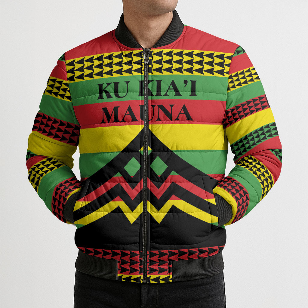 Hawaii Ku Kia'i Mauna Personalized Bomber Puffer Jacket Hawaiian Kanaka Maoli Motif