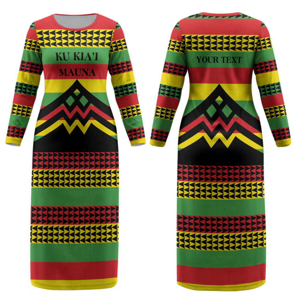 Hawaii Ku Kia'i Mauna Personalized Couples Matching Long Sleeve Bodycon Dress and Long Sleeve Button Shirt Hawaiian Kanaka Maoli Motif LT9 - Polynesian Pride