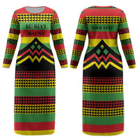 Hawaii Ku Kia'i Mauna Personalized Couples Matching Long Sleeve Bodycon Dress and Long Sleeve Button Shirt Hawaiian Kanaka Maoli Motif LT9 - Polynesian Pride