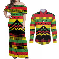 Hawaii Ku Kia'i Mauna Personalized Couples Matching Off Shoulder Maxi Dress and Long Sleeve Button Shirt Hawaiian Kanaka Maoli Motif