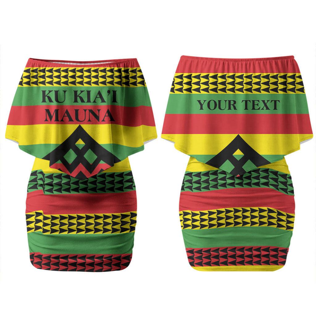 Hawaii Ku Kia'i Mauna Personalized Couples Matching Off Shoulder Short Dress and Long Sleeve Button Shirt Hawaiian Kanaka Maoli Motif LT9 - Polynesian Pride