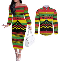 Hawaii Ku Kia'i Mauna Personalized Couples Matching Off The Shoulder Long Sleeve Dress and Long Sleeve Button Shirt Hawaiian Kanaka Maoli Motif