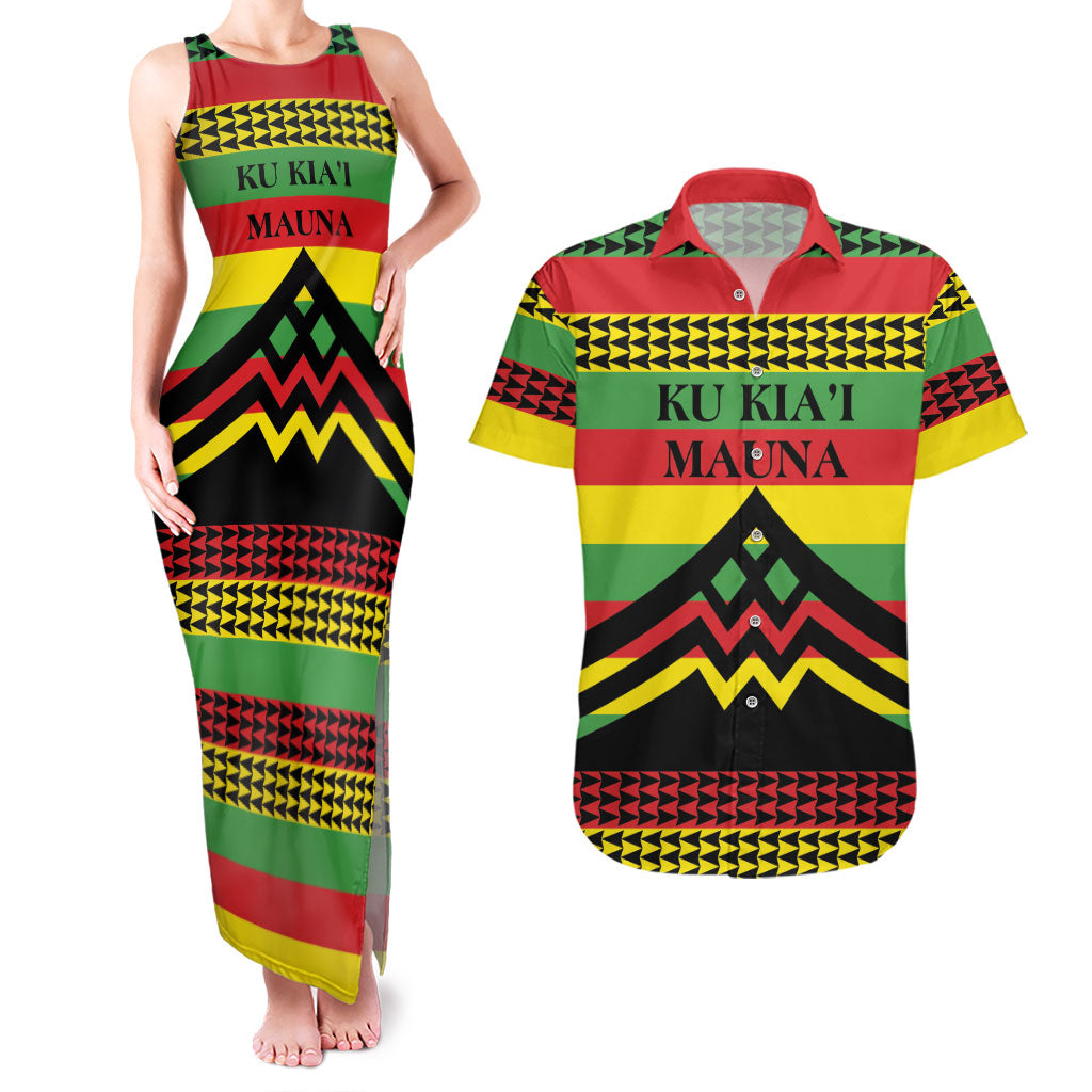 Hawaii Ku Kia'i Mauna Personalized Couples Matching Tank Maxi Dress and Hawaiian Shirt Hawaiian Kanaka Maoli Motif