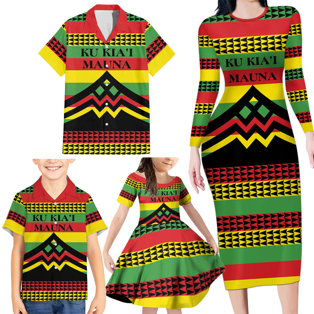 Hawaii Ku Kia'i Mauna Personalized Family Matching Long Sleeve Bodycon Dress and Hawaiian Shirt Hawaiian Kanaka Maoli Motif