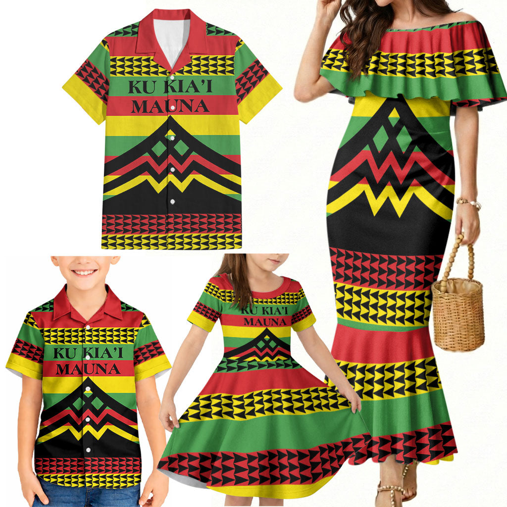 Hawaii Ku Kia'i Mauna Personalized Family Matching Mermaid Dress and Hawaiian Shirt Hawaiian Kanaka Maoli Motif LT9 - Polynesian Pride