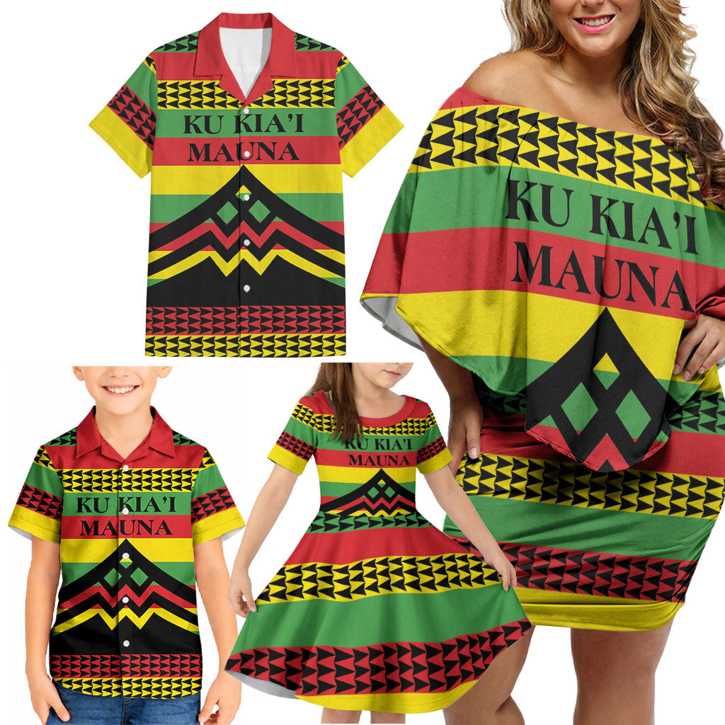 Hawaii Ku Kia'i Mauna Personalized Family Matching Off Shoulder Short Dress and Hawaiian Shirt Hawaiian Kanaka Maoli Motif LT9 - Polynesian Pride