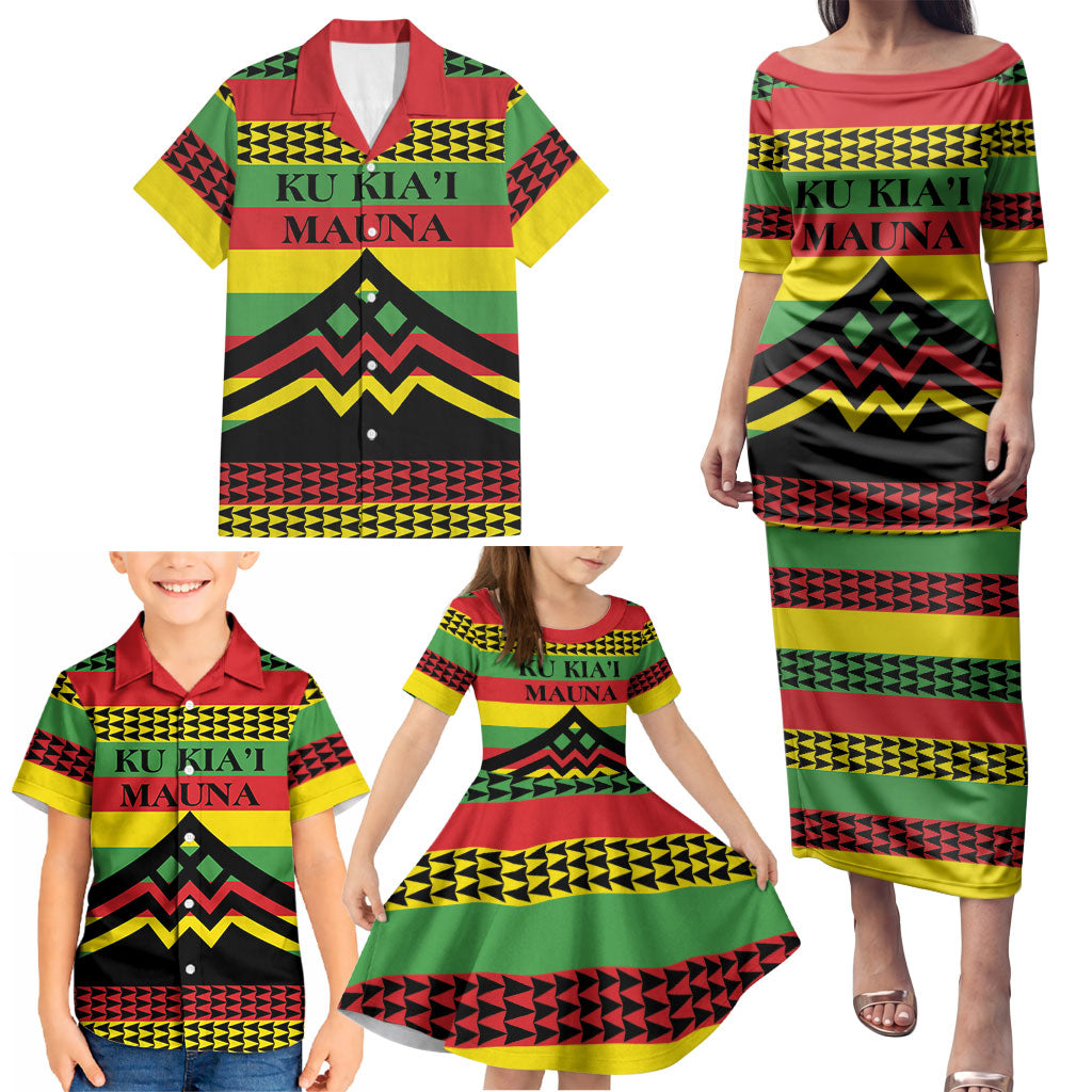 Hawaii Ku Kia'i Mauna Personalized Family Matching Puletasi and Hawaiian Shirt Hawaiian Kanaka Maoli Motif LT9 - Polynesian Pride