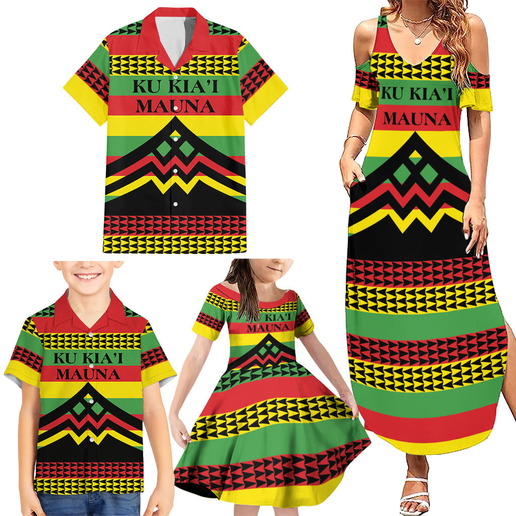 Hawaii Ku Kia'i Mauna Personalized Family Matching Summer Maxi Dress and Hawaiian Shirt Hawaiian Kanaka Maoli Motif