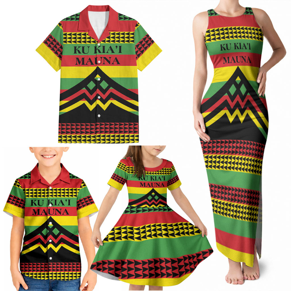Hawaii Ku Kia'i Mauna Personalized Family Matching Tank Maxi Dress and Hawaiian Shirt Hawaiian Kanaka Maoli Motif LT9 - Polynesian Pride