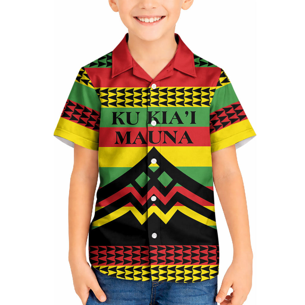 Hawaii Ku Kia'i Mauna Personalized Kid Hawaiian Shirt Hawaiian Kanaka Maoli Motif LT9 Kid Green - Polynesian Pride