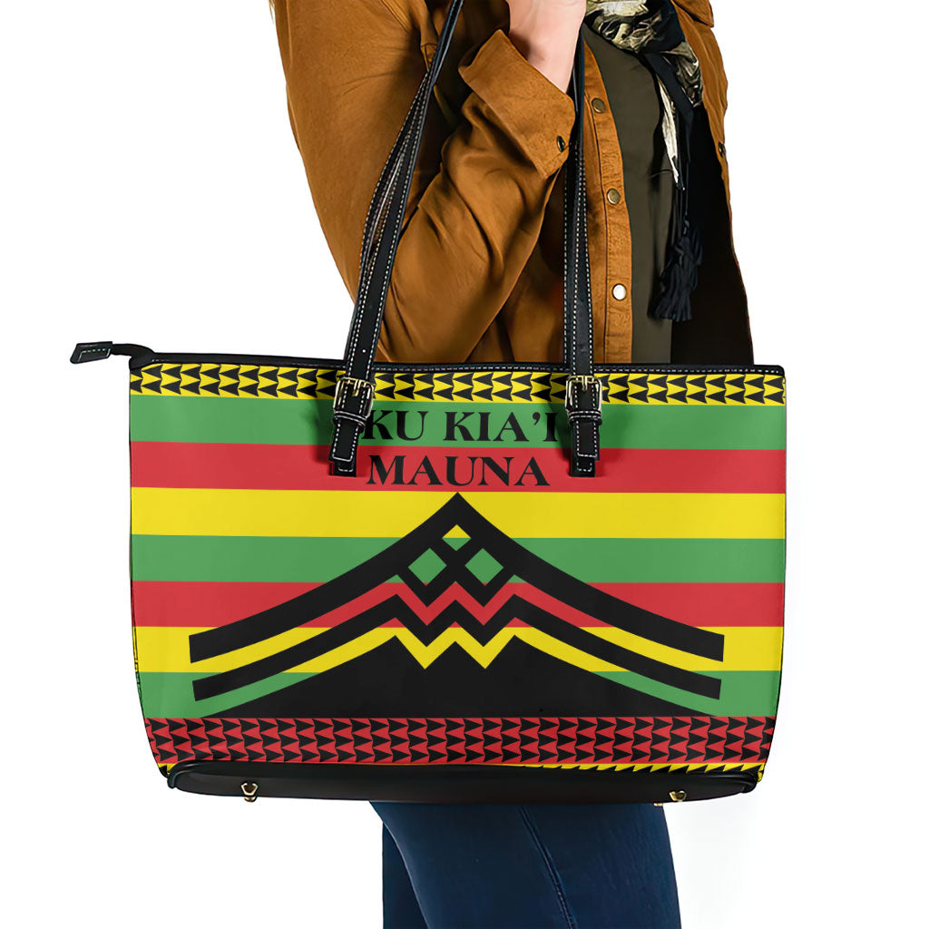 Hawaii Ku Kia'i Mauna Leather Tote Bag Hawaiian Kanaka Maoli Motif