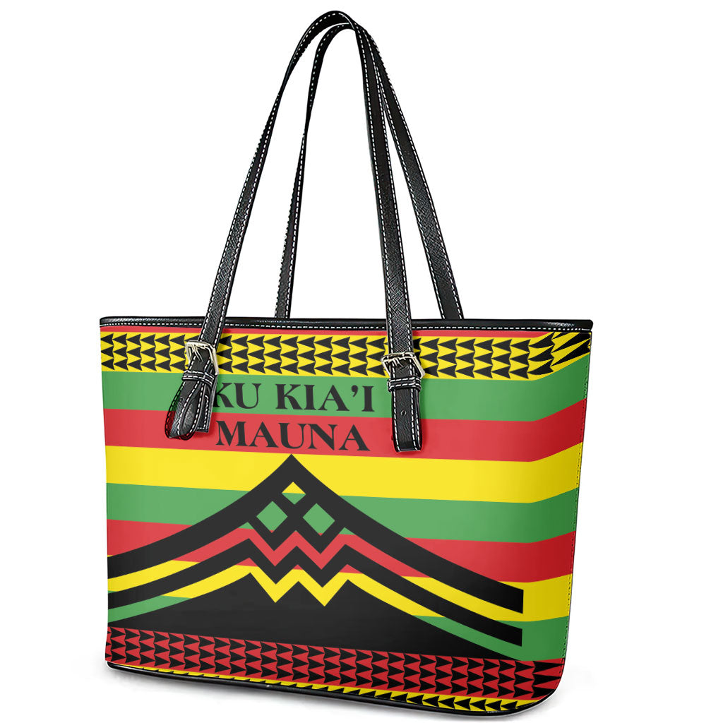 Hawaii Ku Kia'i Mauna Leather Tote Bag Hawaiian Kanaka Maoli Motif