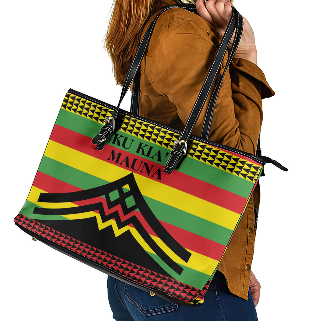 Hawaii Ku Kia'i Mauna Leather Tote Bag Hawaiian Kanaka Maoli Motif