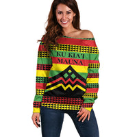 Hawaii Ku Kia'i Mauna Personalized Off Shoulder Sweater Hawaiian Kanaka Maoli Motif