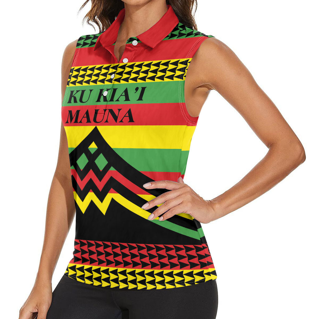 Hawaii Ku Kia'i Mauna Personalized Women Sleeveless Polo Shirt Hawaiian Kanaka Maoli Motif