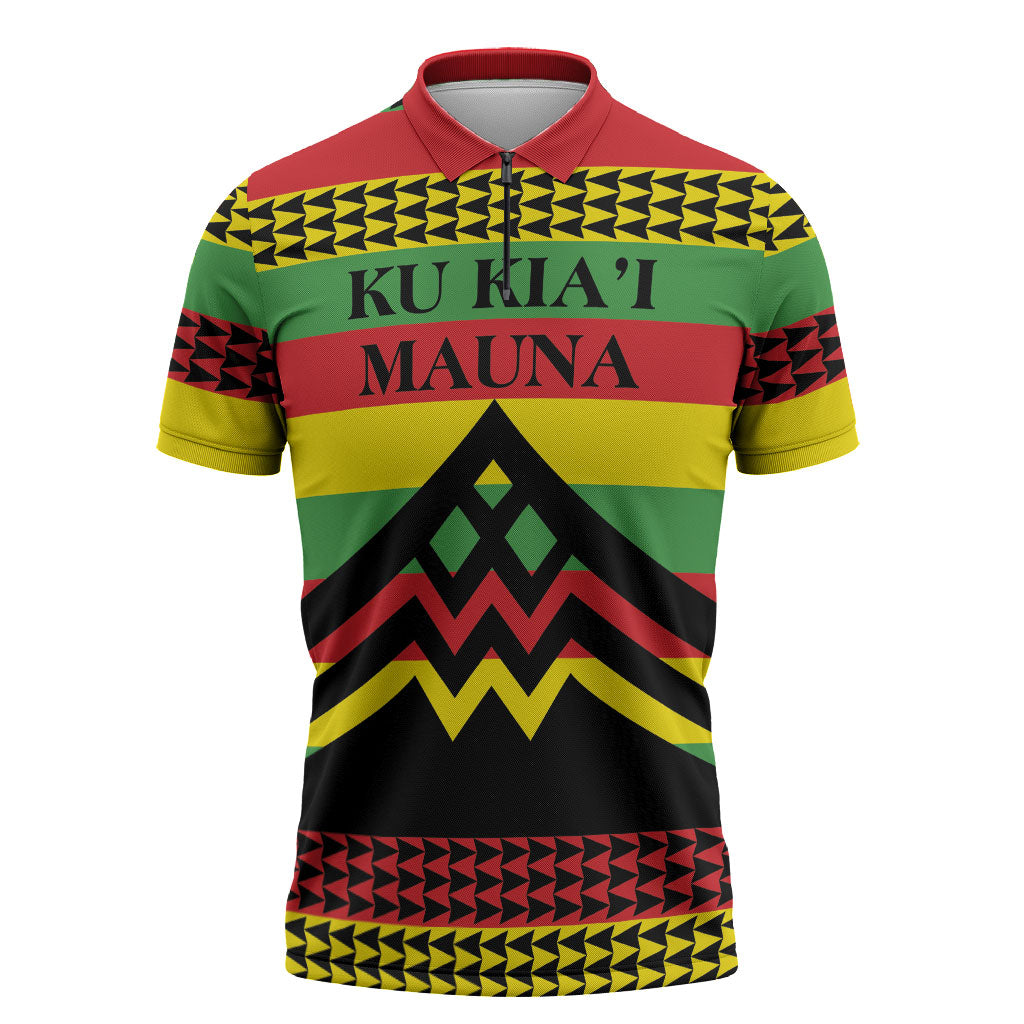 Hawaii Ku Kia'i Mauna Personalized Zipper Polo Shirt Hawaiian Kanaka Maoli Motif