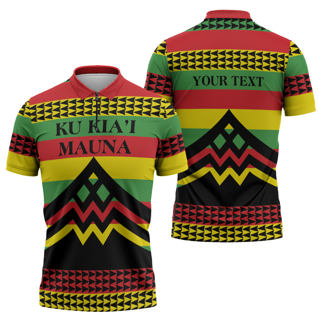 Hawaii Ku Kia'i Mauna Personalized Zipper Polo Shirt Hawaiian Kanaka Maoli Motif