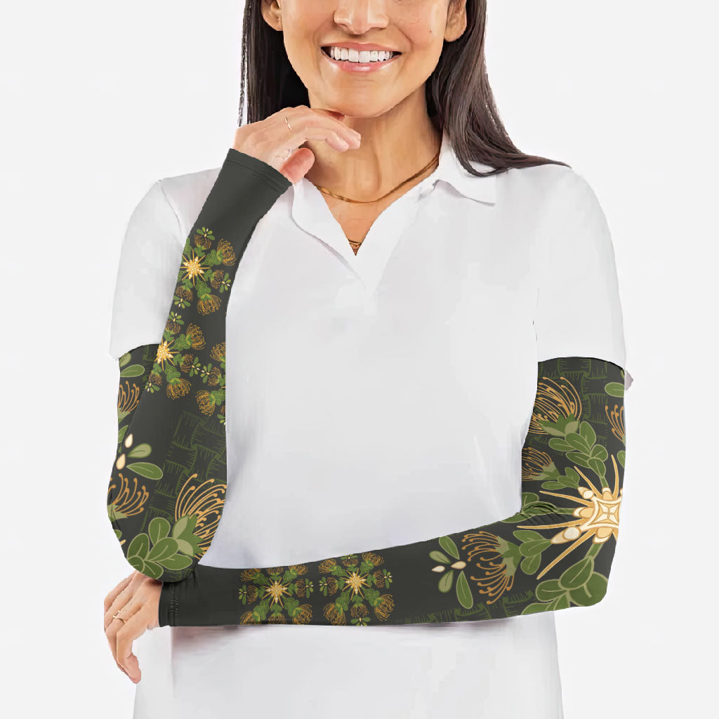 Hawaii Ohia Lehua Squares Arm Sleeves Hawaiian Quilt Inspired Floral Pattern
