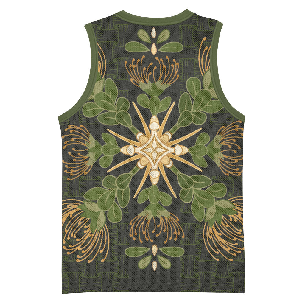 Hawaii Ohia Lehua Squares Basketball Jersey Hawaiian Quilt Inspired Floral Pattern