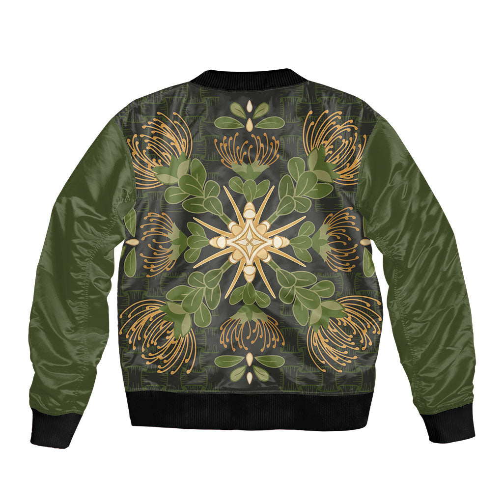 Hawaii Ohia Lehua Squares Bomber Jacket Hawaiian Quilt Inspired Floral Pattern