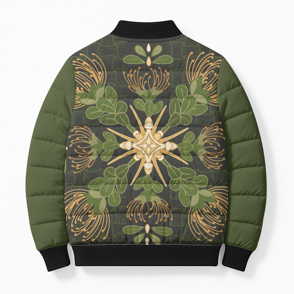 Hawaii Ohia Lehua Squares Bomber Puffer Jacket Hawaiian Quilt Inspired Floral Pattern