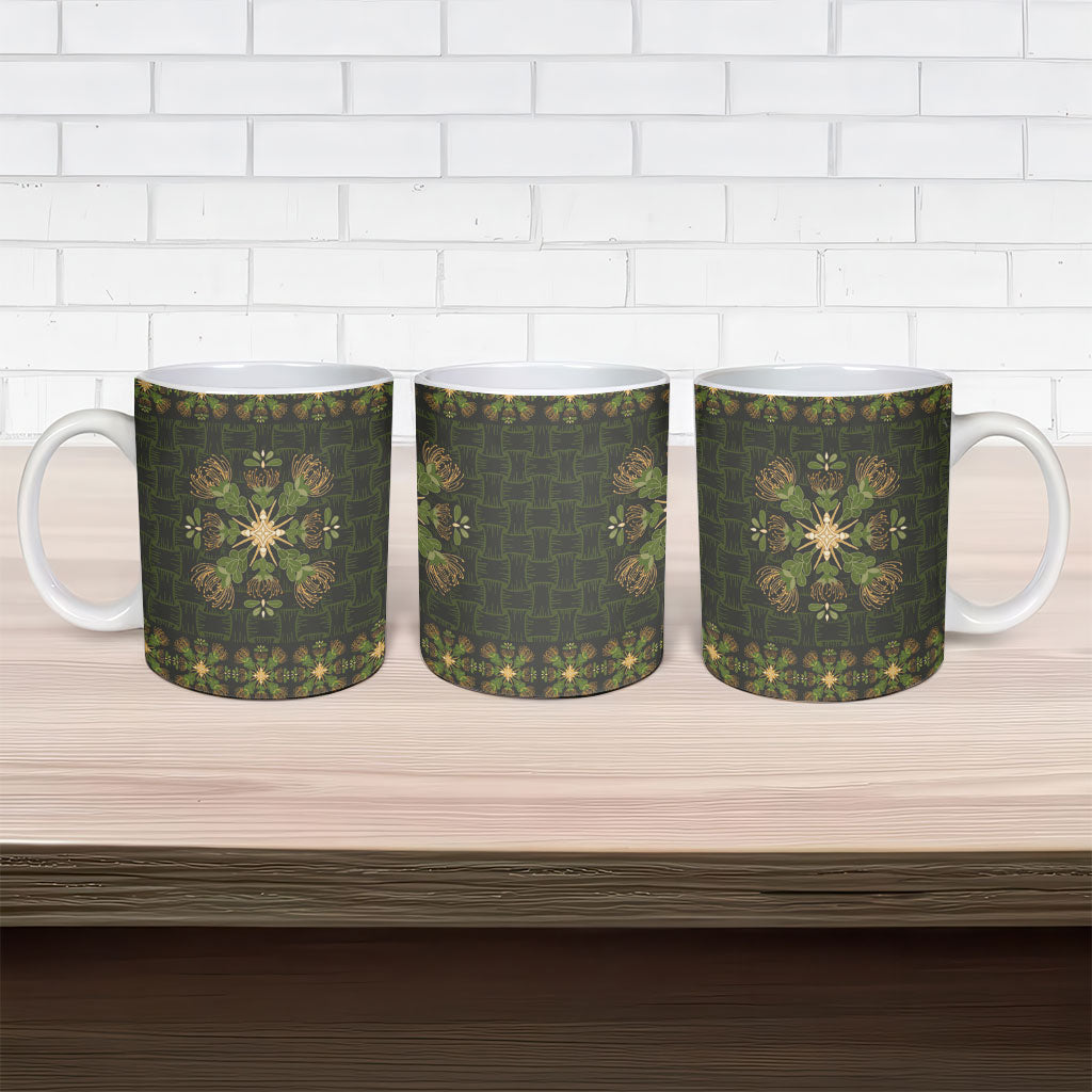 Hawaii Ohia Lehua Squares Ceramic Mug Hawaiian Quilt Inspired Floral Pattern