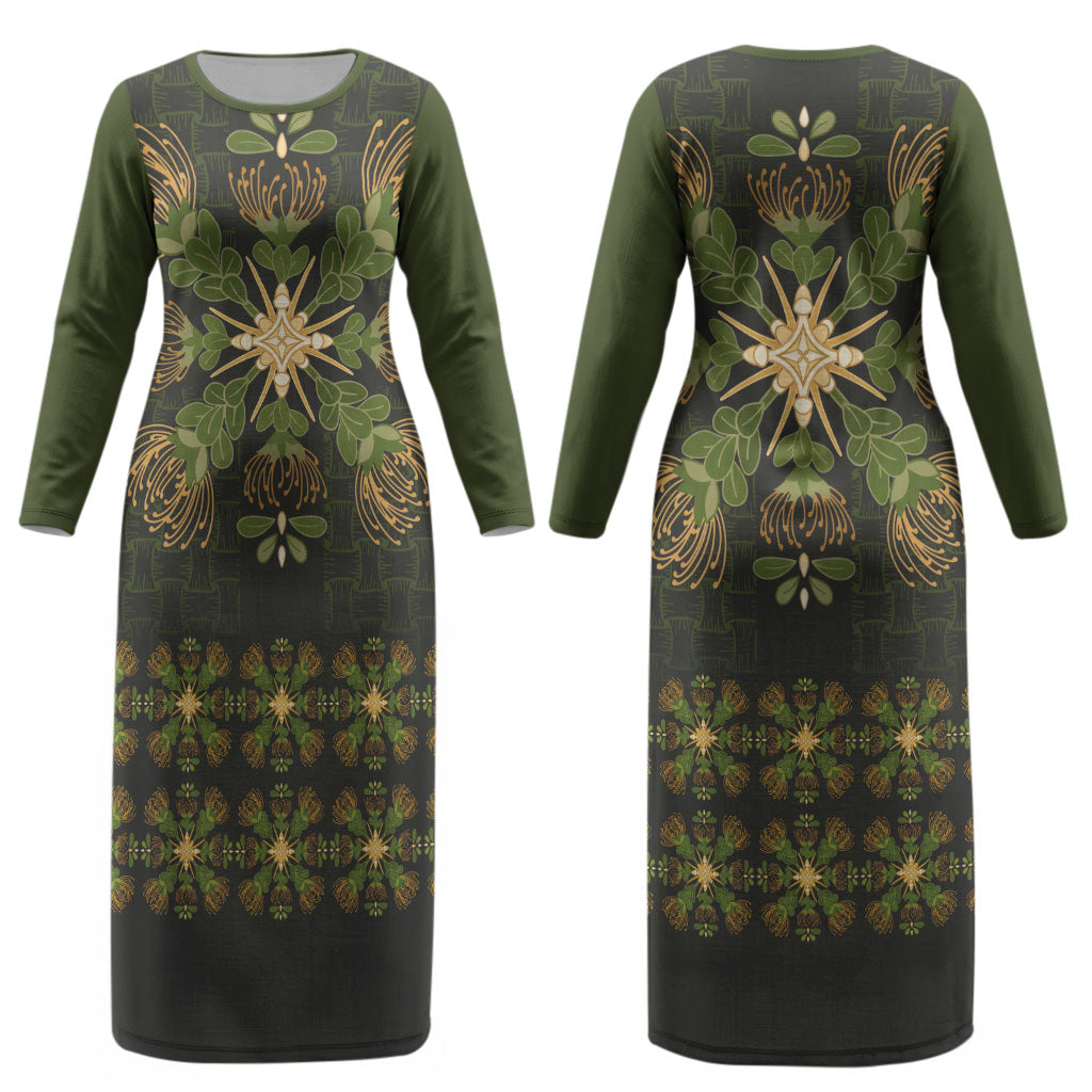 Hawaii Ohia Lehua Squares Couples Matching Long Sleeve Bodycon Dress and Hawaiian Shirt Hawaiian Quilt Inspired Floral Pattern LT9 - Polynesian Pride