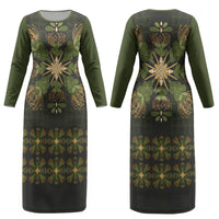 Hawaii Ohia Lehua Squares Couples Matching Long Sleeve Bodycon Dress and Hawaiian Shirt Hawaiian Quilt Inspired Floral Pattern LT9 - Polynesian Pride