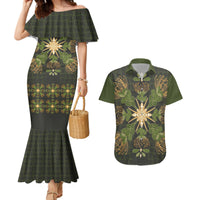 Hawaii Ohia Lehua Squares Couples Matching Mermaid Dress and Hawaiian Shirt Hawaiian Quilt Inspired Floral Pattern
