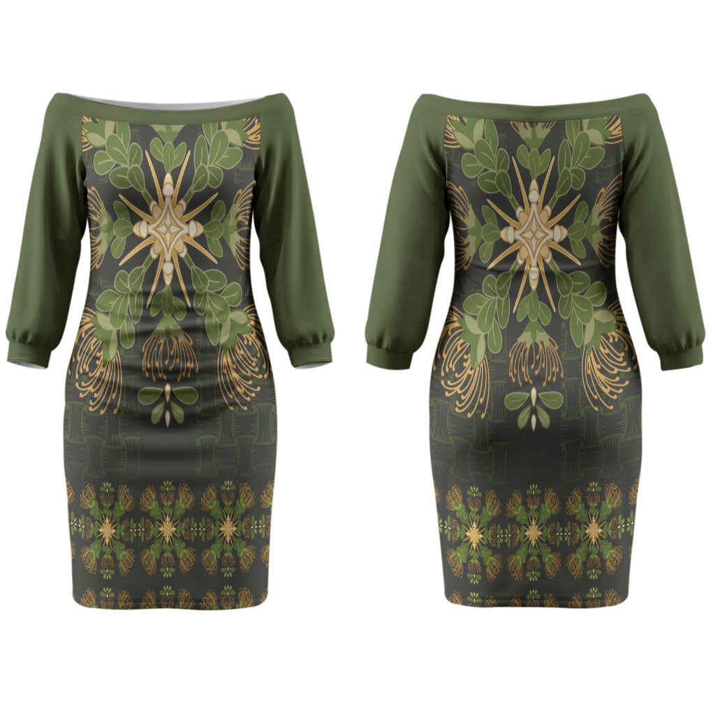 Hawaii Ohia Lehua Squares Couples Matching Off The Shoulder Long Sleeve Dress and Hawaiian Shirt Hawaiian Quilt Inspired Floral Pattern LT9 - Polynesian Pride