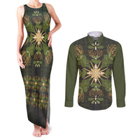 Hawaii Ohia Lehua Squares Couples Matching Tank Maxi Dress and Long Sleeve Button Shirt Hawaiian Quilt Inspired Floral Pattern
