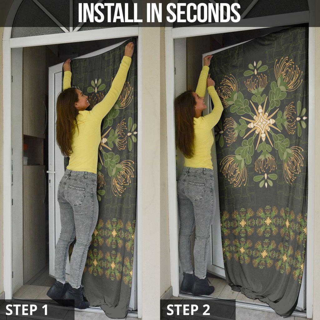 Hawaii Ohia Lehua Squares Door Cover Hawaiian Quilt Inspired Floral Pattern