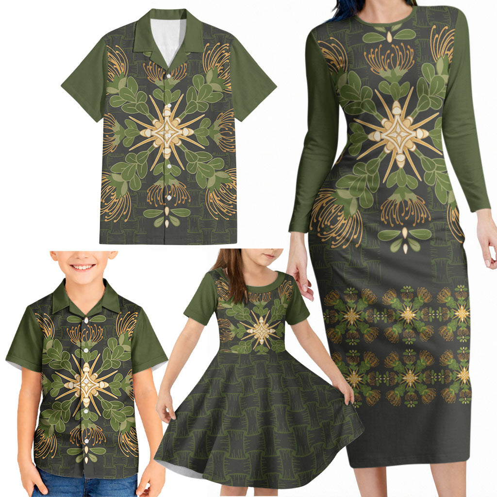 Hawaii Ohia Lehua Squares Family Matching Long Sleeve Bodycon Dress and Hawaiian Shirt Hawaiian Quilt Inspired Floral Pattern LT9 - Polynesian Pride