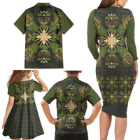 Hawaii Ohia Lehua Squares Family Matching Long Sleeve Bodycon Dress and Hawaiian Shirt Hawaiian Quilt Inspired Floral Pattern