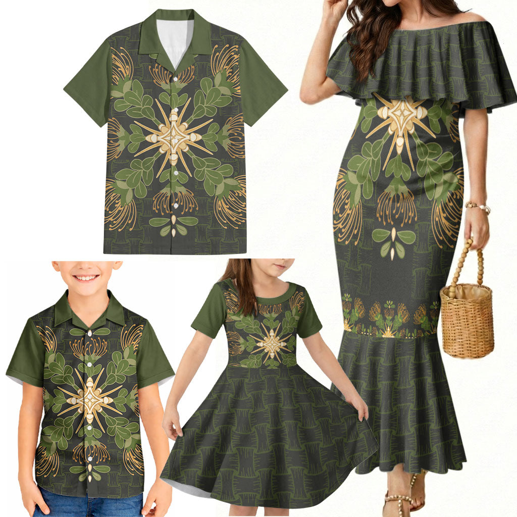 Hawaii Ohia Lehua Squares Family Matching Mermaid Dress and Hawaiian Shirt Hawaiian Quilt Inspired Floral Pattern LT9 - Polynesian Pride