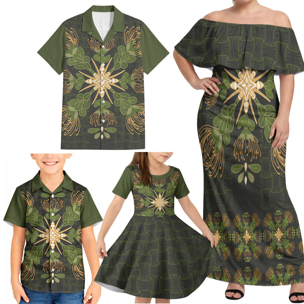 Hawaii Ohia Lehua Squares Family Matching Off Shoulder Maxi Dress and Hawaiian Shirt Hawaiian Quilt Inspired Floral Pattern LT9 - Polynesian Pride